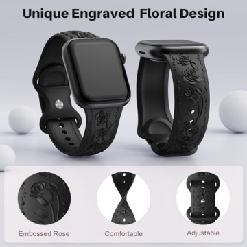 Stylish Floral Engraved Apple Watch Band in Various Colors