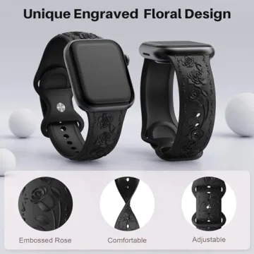 Stylish Floral Engraved Apple Watch Band in Various Colors