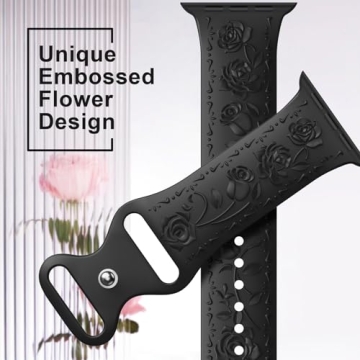 Stylish Floral Engraved Apple Watch Band in Various Colors