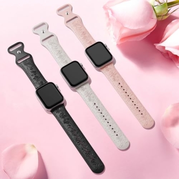 Stylish Floral Engraved Apple Watch Band in Various Colors