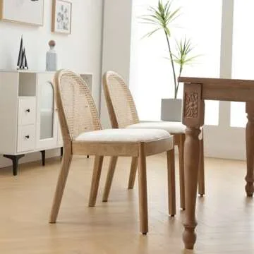 Ya-Home Mid Century Dining Chairs Set of 2, Accent Rattan Side Chairs Sherpa Fabric Kitchen Chair with Solid Wooden Legs for Living Room Dining Room, White