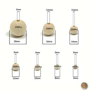 1000pcs Natural Wooden Beads, Round Wood Beads Unfinished Wooden Decorative Beads Loose Spacer Beads for Crafts Making 7 Sizes (20mm, 16mm, 14mm, 12mm,10mm, 8mm, 6mm)