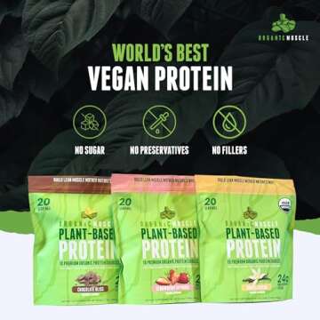 Organic Muscle Organic Vegan Protein Powder - Plant Based Vanilla Protein Powder with Pea, Hemp, Brown Rice, Chia Seed & Amino Acids - Low Calorie for Muscle Growth & Speed Recovery