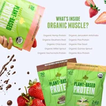 Organic Muscle Organic Vegan Protein Powder - Plant Based Vanilla Protein Powder with Pea, Hemp, Brown Rice, Chia Seed & Amino Acids - Low Calorie for Muscle Growth & Speed Recovery