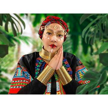 FLD 5pcs African Vintage Statement Choker Resin Snap Necklaces Bangle Jewelry Women Long Neck Collar Wide Leather Bracelet Stud Earring Sets