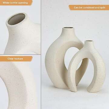 ABMLSL Cream Color Ceramic Snuggle Vase Set for Modern Home Decor, Matte Finish, Unglazed, Boho Style, Pampas Grass Centerpiece, 2 Vases