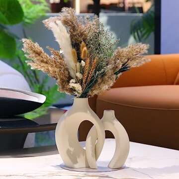 ABMLSL Cream Color Ceramic Snuggle Vase Set for Modern Home Decor, Matte Finish, Unglazed, Boho Style, Pampas Grass Centerpiece, 2 Vases