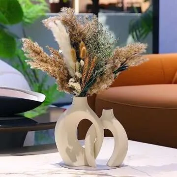 ABMLSL Cream Color Ceramic Snuggle Vase Set for Modern Home Decor, Matte Finish, Unglazed, Boho Style, Pampas Grass Centerpiece, 2 Vases
