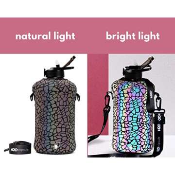 H2O Capsule 2.2L Half Gallon Water Bottle with Storage Sleeve and Covered Straw Lid – BPA Free Large Reusable Drink Container with Handle - Big Sports Jug, 2.2 Liter (74 Ounce) Cheetah Reflex