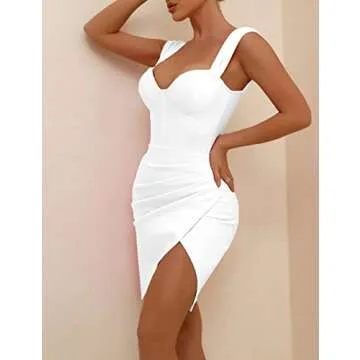 UONBOX Women's Ruched Wrap Bodycon Dress Sleeveless Mini Party Club Bandage Dress White-New M