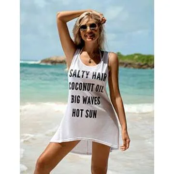 Ekouaer Womens Plus Size Bathing Suit Cover Ups Bikini Swimsuit Coverup Sleeveless Printed Beach Dress Black Letter XX-Large