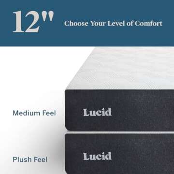 LUCID 12 Inch Memory Foam Mattress - Plush Feel - Memory Foam Infused with Bamboo Charcoal - Gel Infusions - CertiPUR-US Certified - Breathable - Full