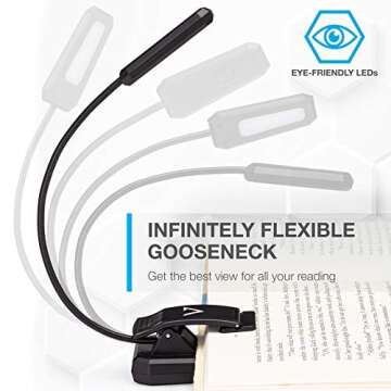 Vont Book Light, Reading Light, Rechargeable Book Light for Reading in Bed, (60 Hours) Eye Protection LEDs Reading Lamp, Clip On Light, Clamp Light, Bed Lamp, 3 Modes, Warm White Light (Black)