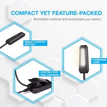Vont Book Light, Reading Light, Rechargeable Book Light for Reading in Bed, (60 Hours) Eye Protection LEDs Reading Lamp, Clip On Light, Clamp Light, Bed Lamp, 3 Modes, Warm White Light (Black)