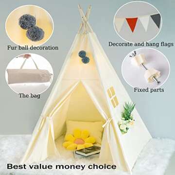 RongFa Teepee Tent for Kids-Portable Children Play Tent Indoor Outdoor (Beige Without Mat)