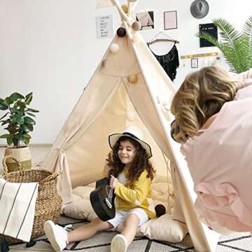 RongFa Teepee Tent for Kids-Portable Children Play Tent Indoor Outdoor (Beige Without Mat)