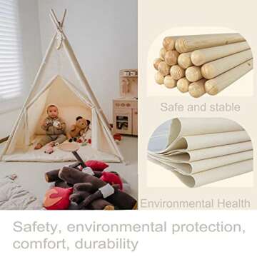 RongFa Teepee Tent for Kids-Portable Children Play Tent Indoor Outdoor (Beige Without Mat)