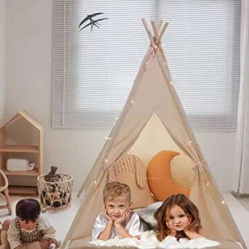 RongFa Teepee Tent for Kids-Portable Children Play Tent Indoor Outdoor (Beige Without Mat)