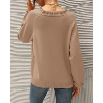 BTFBM Women's Stylish Ruffle Long Sleeve Sweater 2025