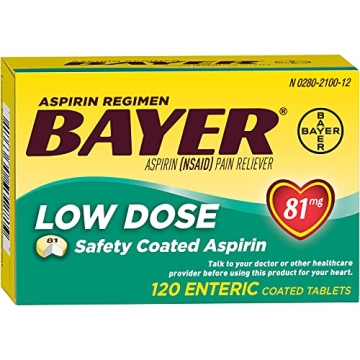 Bayer Coated 81mg Low Dose Aspirin - 3 Bottles of 120ct