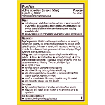 Bayer Coated 81mg Low Dose Aspirin - 3 Bottles of 120ct