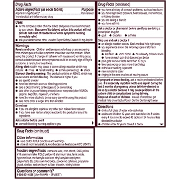 Bayer Coated 81mg Low Dose Aspirin - 3 Bottles of 120ct