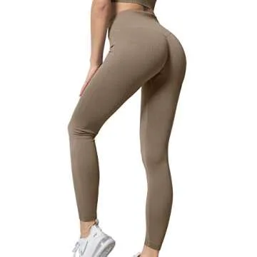 OLCHEE Women's 2 Piece Tracksuit Workout Outfits - Seamless High Waist Leggings and Stretch Sports Bra Yoga Activewear Set - Brown Size M