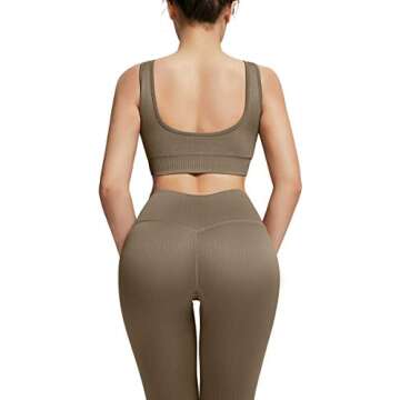 OLCHEE Women's 2 Piece Tracksuit Workout Outfits - Seamless High Waist Leggings and Stretch Sports Bra Yoga Activewear Set - Brown Size M