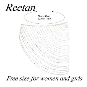 Reetan Crystal Body Chain Silver Layered Waist Chains Rhinestone Fashion Waist Chain Skirt Party Bod...