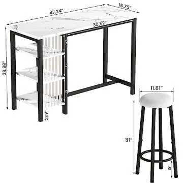 AWQM 47" White Faux Marble Kitchen Dining Set for 2