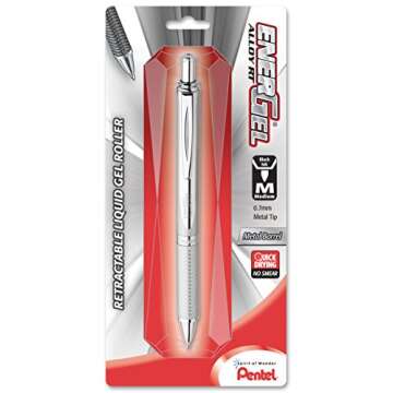Pentel Energel Alloy Retractable Liquid Gel Pen, (0.7mm) Medium Line, Silver Barrel, Black Ink, 1 Pack (BL407BP)
