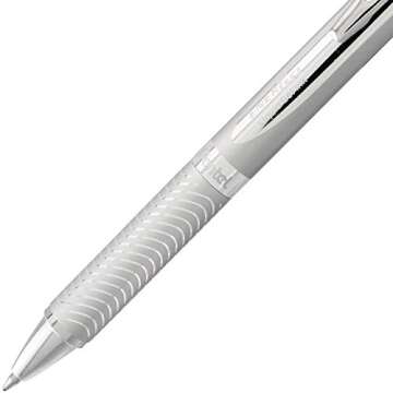 Pentel Energel Alloy Retractable Liquid Gel Pen, (0.7mm) Medium Line, Silver Barrel, Black Ink, 1 Pack (BL407BP)
