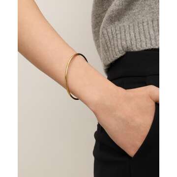 PAVOI 14K Yellow Gold Plated Bangle Bracelet for Women | Classic Lightweight Stacking Stainless Steel Bracelet | 2-Pack Bangles Small/Medium Size