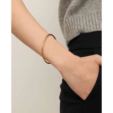 PAVOI 14K Yellow Gold Plated Bangle Bracelet for Women | Classic Lightweight Stacking Stainless Steel Bracelet | 2-Pack Bangles Small/Medium Size