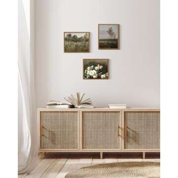 InSimSea Framed Canvas Wall Art Vintage Decor, Vintage Flower Pictures Decor Aesthetic, Small Wall Art, Desk Shelf Decor, Floral Paintings Decor For Bedroom Bedroom Office Decor, 8"x10"