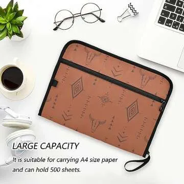 Western Bull Boho Expanding File Folder with Sticky Labels, 13 Pockets Accordion File Folder Document Organizer Expandable Zip File Folder with Zipper Closure