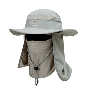 YR.Lover Outdoor UV Sun Protection Wide Brim Fishing Cap - Light Gray