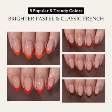 BTArtboxnails XCOATTIPS French Tip Press on Nails - Red Press On Nails Short, Almond Fake Nails, 160Pcs Soak Off Soft Gel Acrylic Nail Extension in 16 Sizes