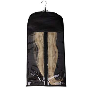 SLLIE Hair Extensions Storage Dust Proof Bag Wig Storage Bags with Wooden Hanger Carrier Case Protection for Human Hair