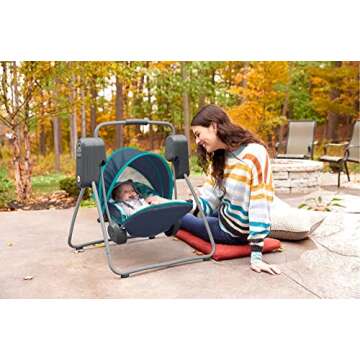Fisher-Price On-the-Go Swing – Pixel Forest, baby seat with canopy that easily folds for travel