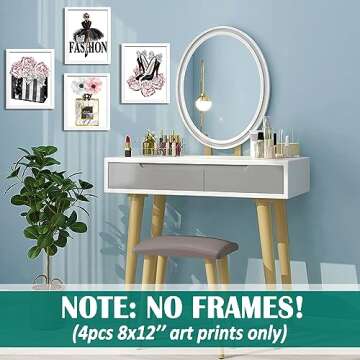 Lodintech Fashion Wall Art Bedroom Aesthetic Canvas Pink Art Prints Wall Decor Black White Fashion Posters Wall Pictures Gray Pink Room Decor Perfume High Heels Flowers Wall Art Prints 8x12'' Unframed