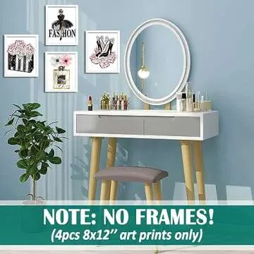 Lodintech Fashion Wall Art Bedroom Aesthetic Canvas Pink Art Prints Wall Decor Black White Fashion Posters Wall Pictures Gray Pink Room Decor Perfume High Heels Flowers Wall Art Prints 8x12'' Unframed