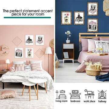 Lodintech Fashion Wall Art Bedroom Aesthetic Canvas Pink Art Prints Wall Decor Black White Fashion Posters Wall Pictures Gray Pink Room Decor Perfume High Heels Flowers Wall Art Prints 8x12'' Unframed