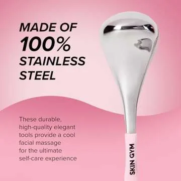Skin Gym Cryo-Ice Massage Sticks, Stainless Steel Cooling Face Roller for Puffiness, Circulation & Lymphatic Drainage, Face & Neck Massager