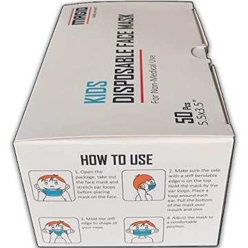 Kids 3 Ply Face Masks Adjustable Nose Bridge - 50 Pack