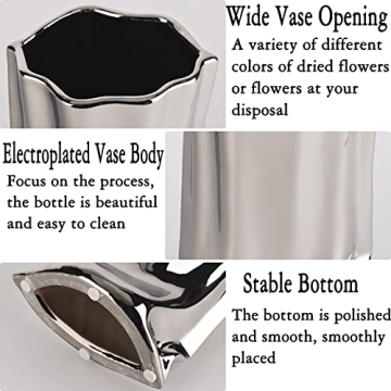 XIYOUQI Silver Ceramic Vase with Pleated Design – 9.05 Inch