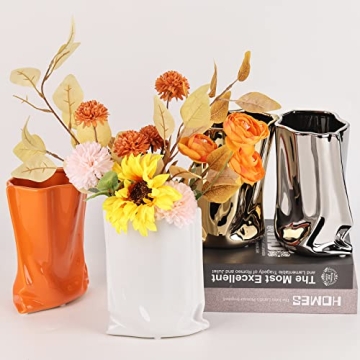 XIYOUQI Silver Ceramic Vase with Pleated Design – 9.05 Inch