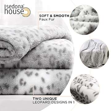 SEDONA HOUSE Fuzzy Faux Fur Cheetah Throw Blanket,Lightweight Plush Cozy Soft Microfiber for Couch Travel,50 by 60-Inch,Grey Snow Leopard