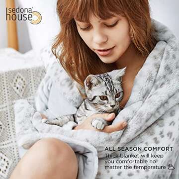 SEDONA HOUSE Fuzzy Faux Fur Cheetah Throw Blanket,Lightweight Plush Cozy Soft Microfiber for Couch Travel,50 by 60-Inch,Grey Snow Leopard
