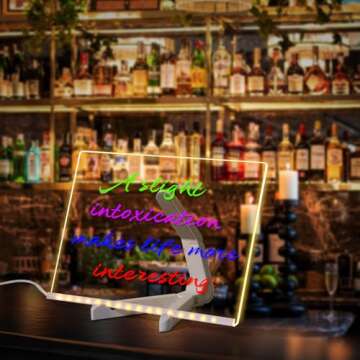 Acrylic Dry Erase Board with Light 11.8 X 7.9” Clear Light up Dry Erase Board with Stand Desktop Glow Memo LED Letter Rewritable Message Board White Board LED Note Board with 7 Color Markers